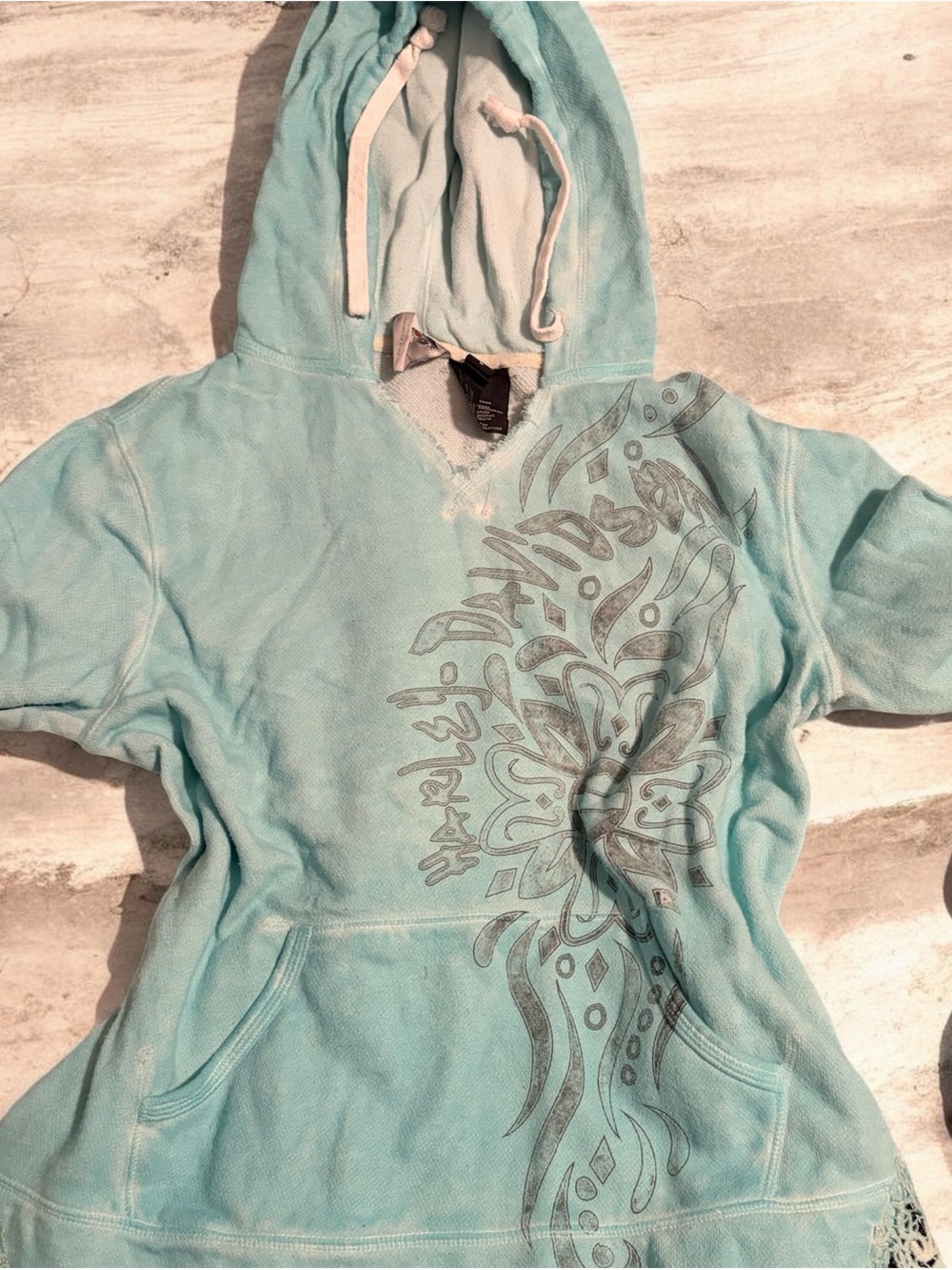 RARE Harley-Davidson Teal Pullover Hoodie with Tonal Graphic